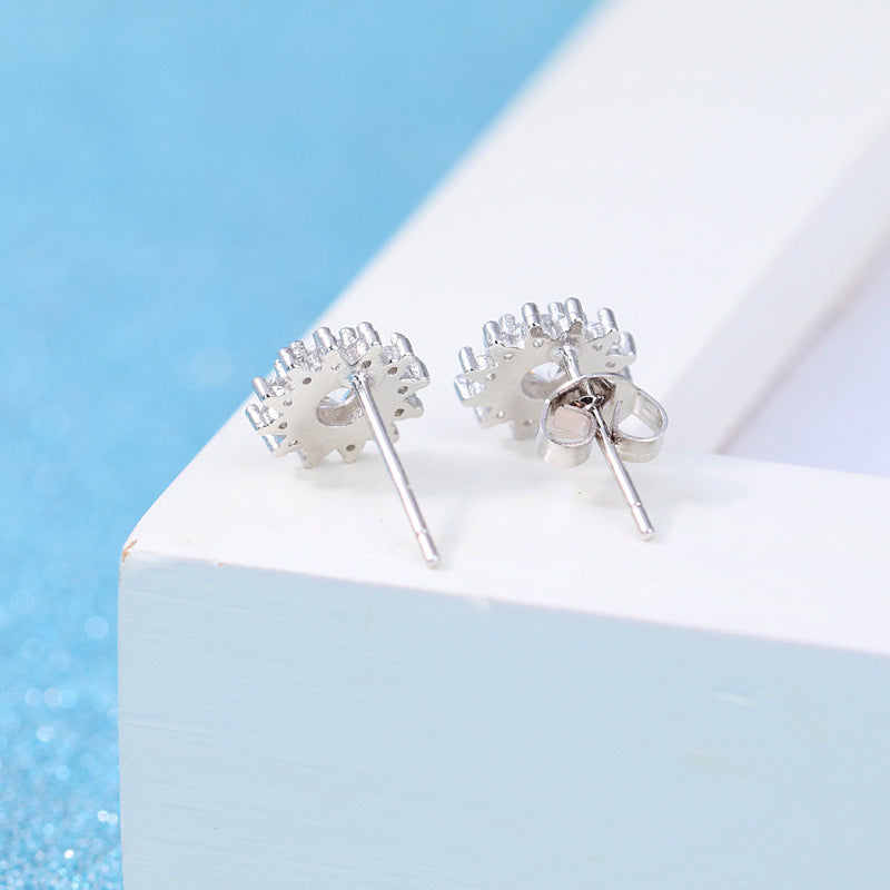 Silver Flower Zircon Earrings for Women