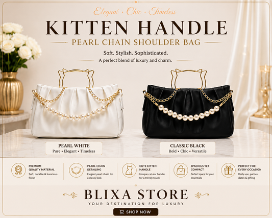✨ Kitten Handle Pearl Chain Shoulder Bag – Luxury Women’s Handbag | Blixa Store