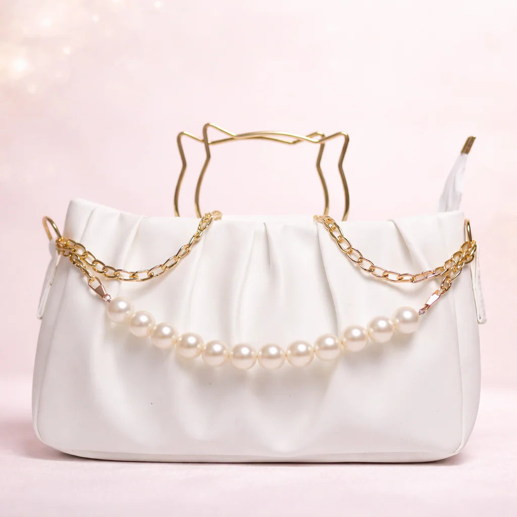 ✨ Kitten Handle Pearl Chain Shoulder Bag – Luxury Women’s Handbag | Blixa Store