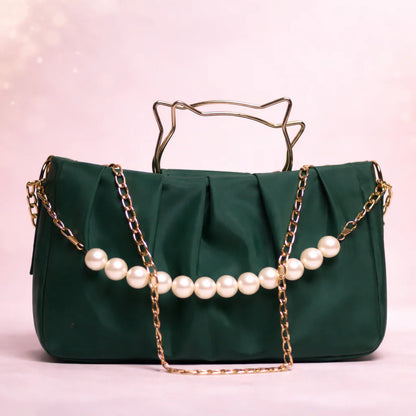 ✨ Kitten Handle Pearl Chain Shoulder Bag – Luxury Women’s Handbag | Blixa Store