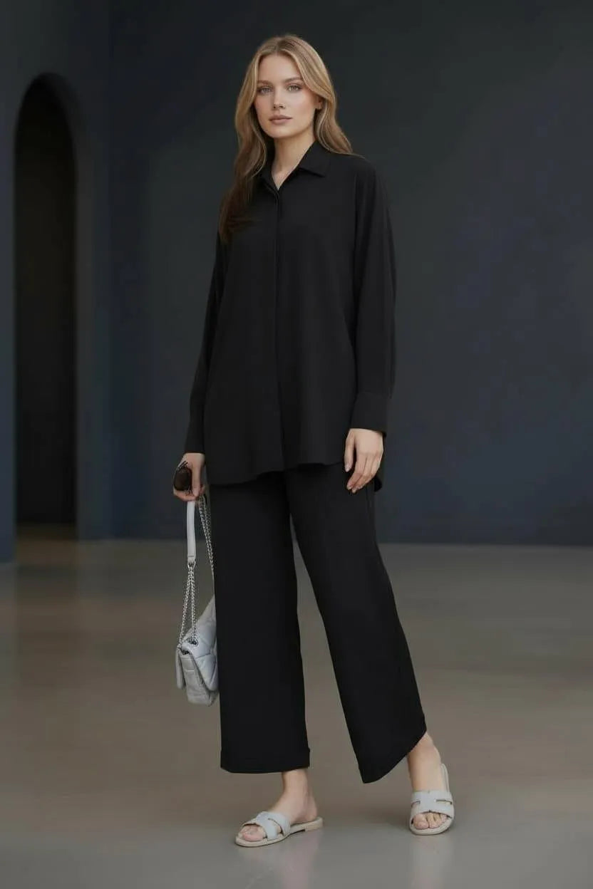 Black Georgette 2-Piece Office Casual Set