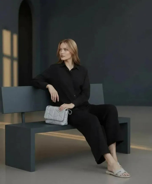 Black Georgette 2-Piece Office Casual Set