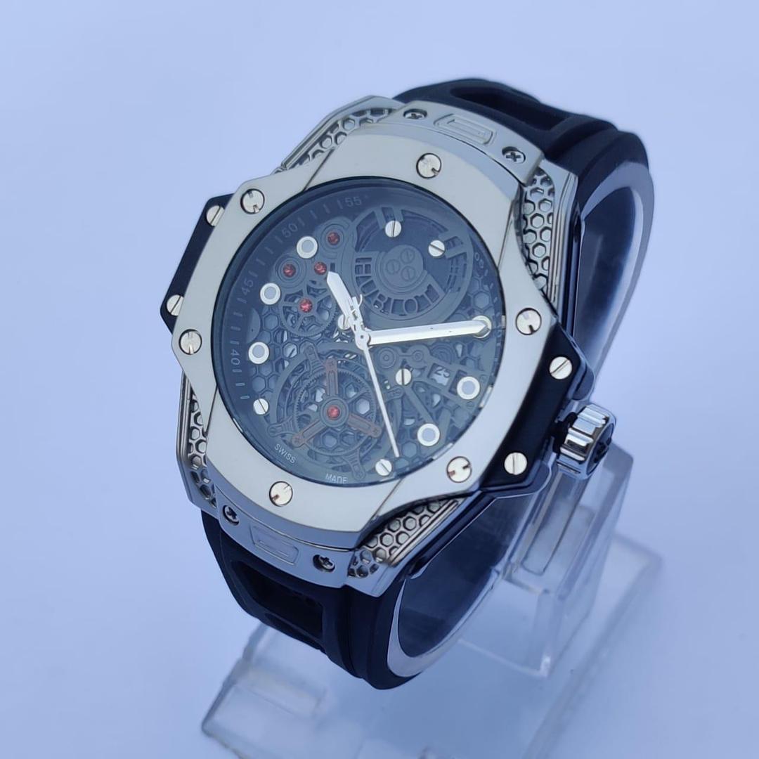 Men's Stainless Steel Skeleton Watch Black Silver 38mm