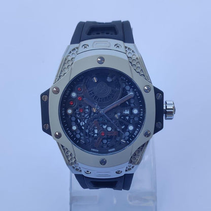 Men's Stainless Steel Skeleton Watch Black Silver 38mm