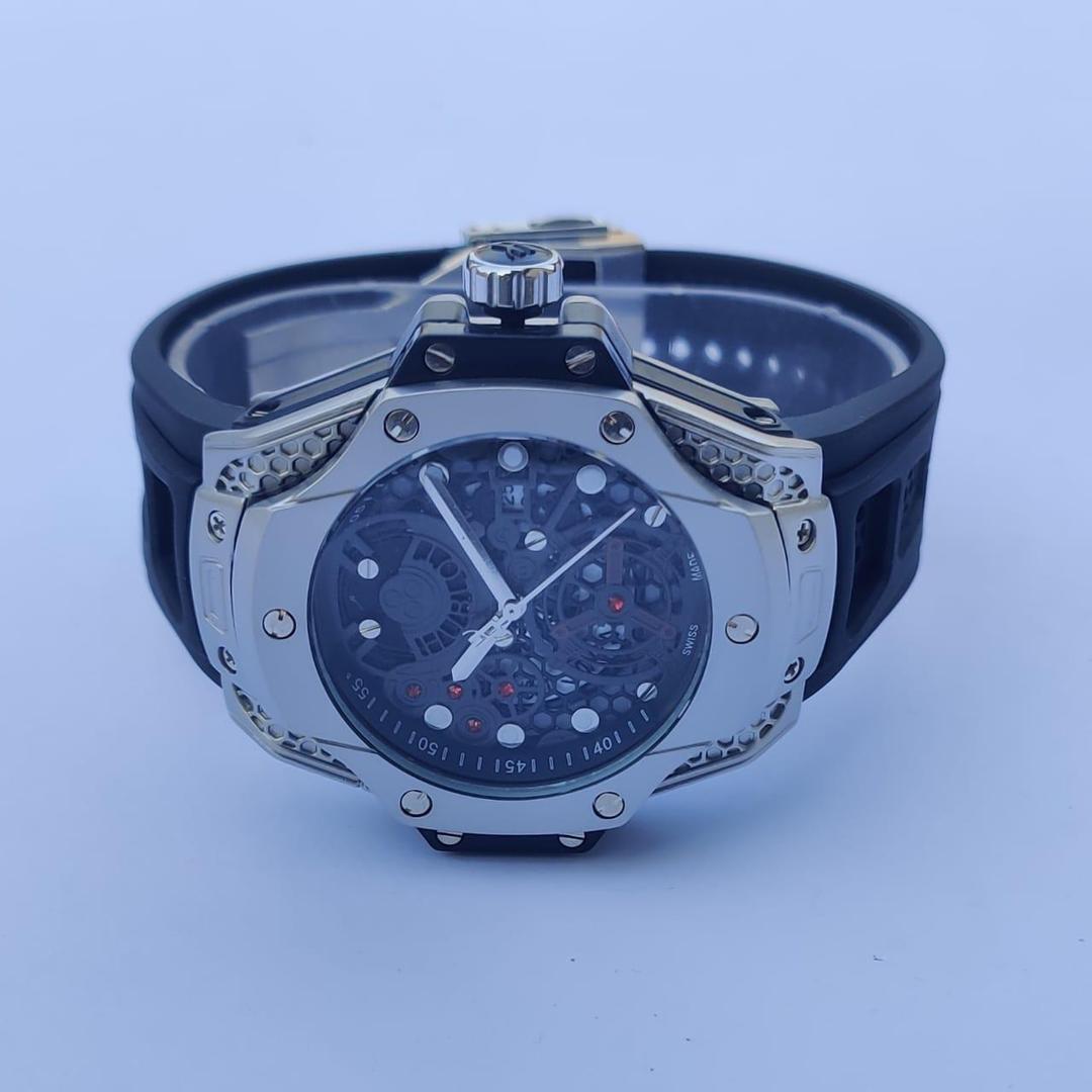 Men's Stainless Steel Skeleton Watch Black Silver 38mm