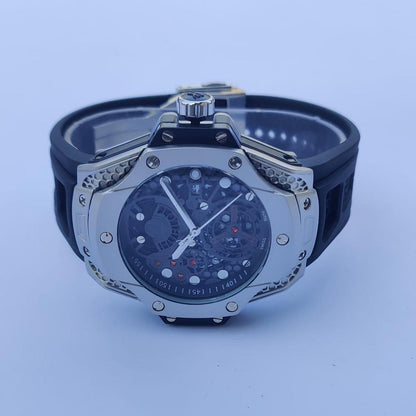 Men's Stainless Steel Skeleton Watch Black Silver 38mm