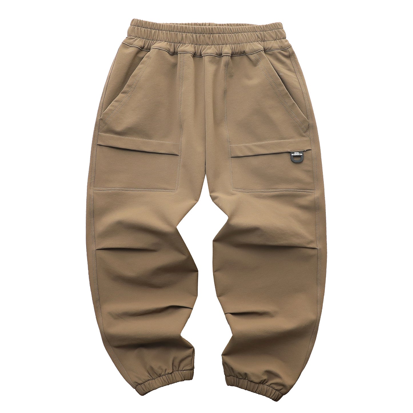 Men Woven Sports Pants Black Brown Elastic Waist