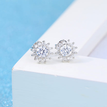 Silver Flower Zircon Earrings for Women