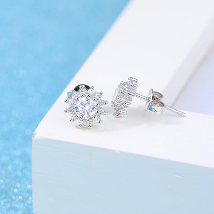 Silver Flower Zircon Earrings for Women