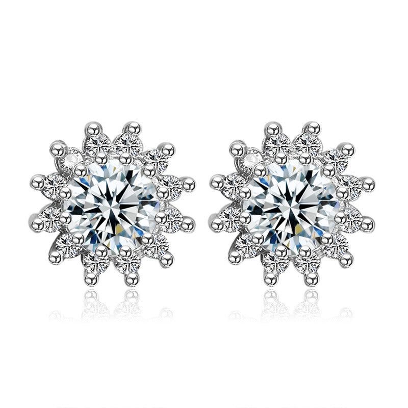Silver Flower Zircon Earrings for Women