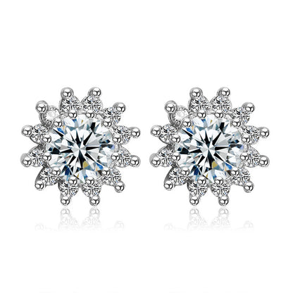 Silver Flower Zircon Earrings for Women