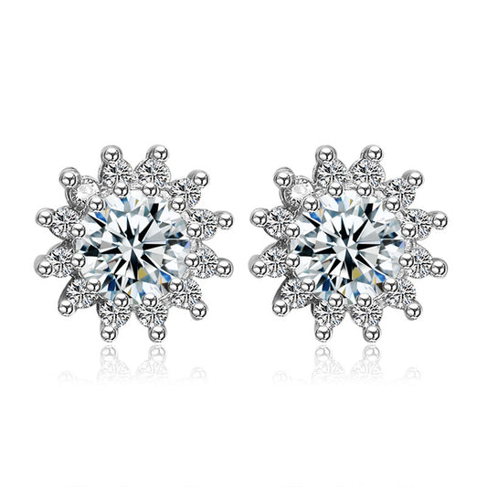 Silver Flower Zircon Earrings for Women