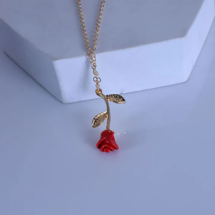 GOLDEN RED ROSE PENDANT