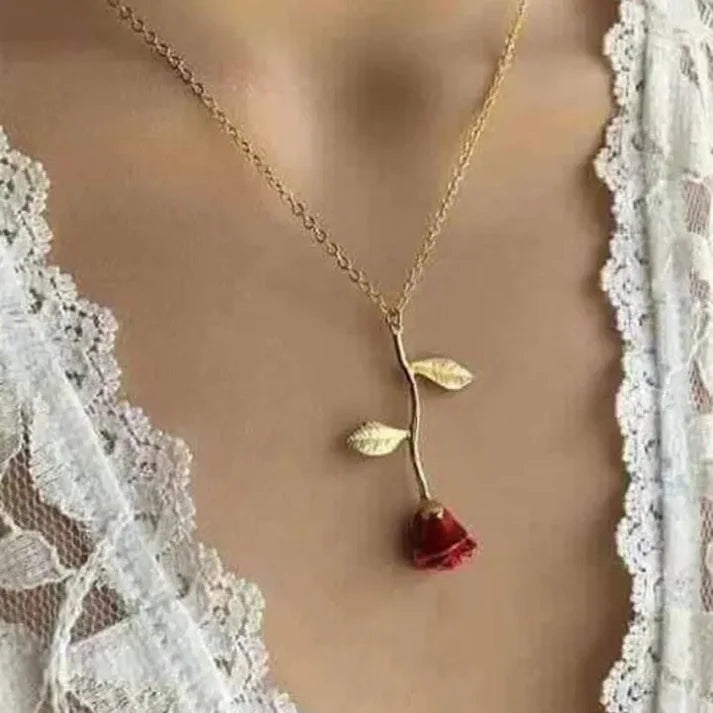 GOLDEN RED ROSE PENDANT